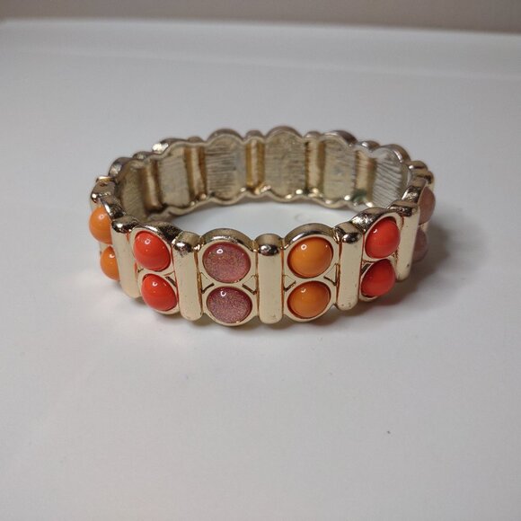 6.75 Inch Orange And Pink Hinged Bracelet - Picture 1 of 7